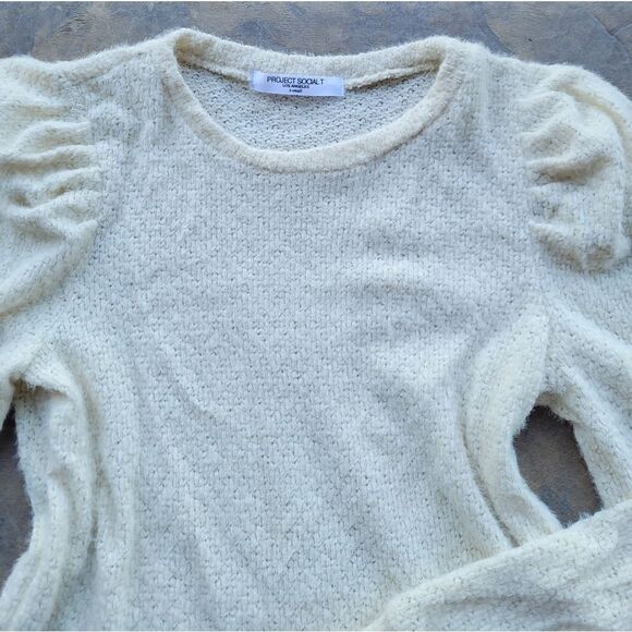 PROJECT SOCIAL T Knit Sweater Top Puff Sleeve Rounded Hem XS - Picture 7 of 7